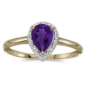10k Yellow Gold Pear Amethyst And Diamond Ring