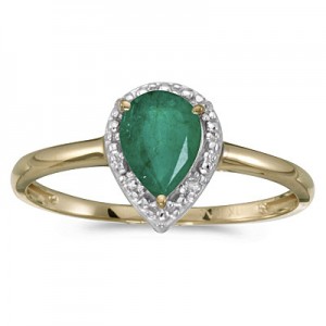 10k Yellow Gold Pear Emerald And Diamond Ring