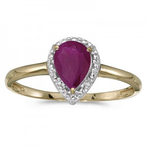 10k Yellow Gold Pear Ruby And Diamond Ring
