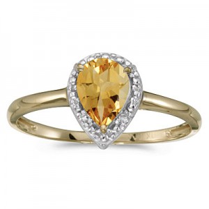 10k Yellow Gold Pear Citrine And Diamond Ring