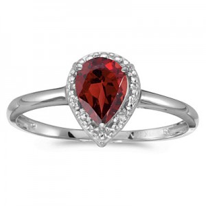 10k White Gold Pear Garnet And Diamond Ring