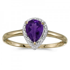 14k Yellow Gold Pear Amethyst And Diamond Ring