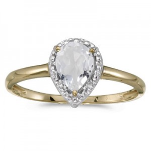 14k Yellow Gold Pear White Topaz And Diamond Ring