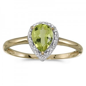 14k Yellow Gold Pear Peridot And Diamond Ring