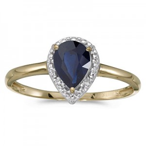 14k Yellow Gold Pear Sapphire And Diamond Ring