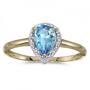 14k Yellow Gold Pear Blue Topaz And Diamond Ring