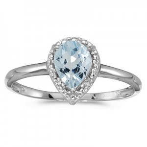 14k White Gold Pear Aquamarine And Diamond Ring