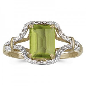 14k Yellow Gold Emerald-cut Peridot And Diamond Ring