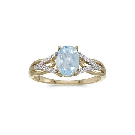 10k Yellow Gold Oval Aquamarine And Diamond Ring