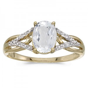 10k Yellow Gold Oval White Topaz And Diamond Ring