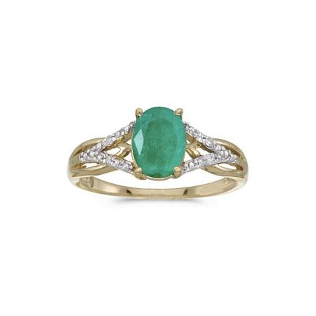 10k Yellow Gold Oval Emerald And Diamond Ring