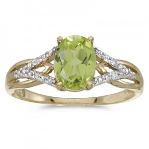 10k Yellow Gold Oval Peridot And Diamond Ring