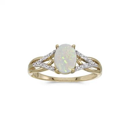 10k Yellow Gold Oval Opal And Diamond Ring