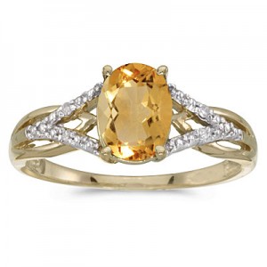 10k Yellow Gold Oval Citrine And Diamond Ring