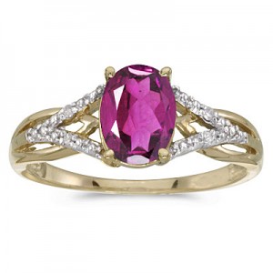 10k Yellow Gold Oval Pink Topaz And Diamond Ring