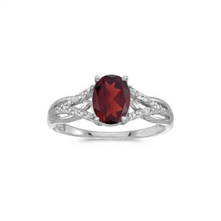 10k White Gold Oval Garnet And Diamond Ring