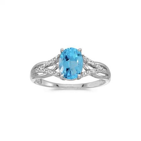 10k White Gold Oval Blue Topaz And Diamond Ring