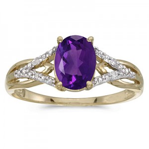 14k Yellow Gold Oval Amethyst And Diamond Ring