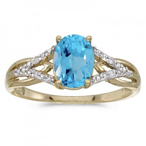 14k Yellow Gold Oval Blue Topaz And Diamond Ring