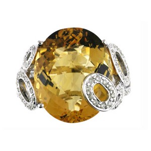 14K White Gold Large 14 x 10 mm Oval Citrine and Diamond Semi Precious Fashion R