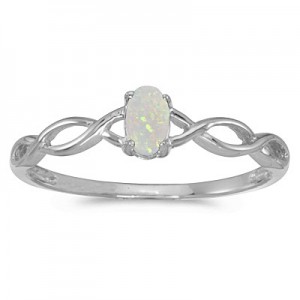 10k White Gold Oval Opal Ring