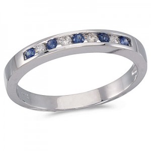 14K White Gold Channel Sapphire and Diamond Ring Band