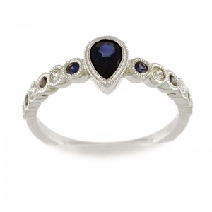 14k White Gold Pear Shaped Sapphire and Diamond Ring