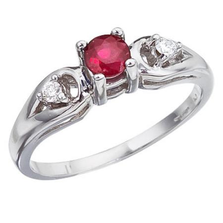 14K White Gold Round Ruby and Diamond Ring