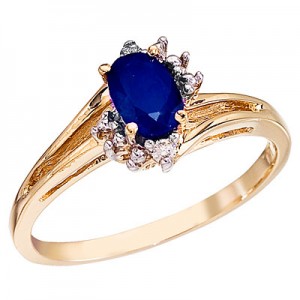14K Yellow Gold 6x4 Oval Sapphire and Diamond Ring