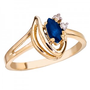 14K Yellow Gold 6x3 Marquise Sapphire and Diamond Ring
