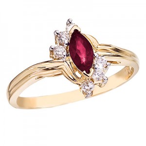 14K Yellow Gold 6x3 Marquise Ruby and Diamond Ring