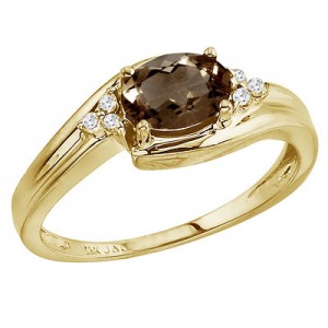 14K Yellow Gold Smoky Topaz and Diamond Side Set Ring