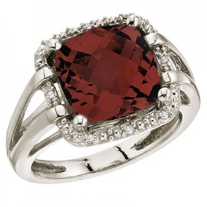 14K White Gold 10 mm Garnet and Diamond Rope Ring