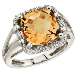 14K White Gold 10 mm Citrine and Diamond Rope Ring