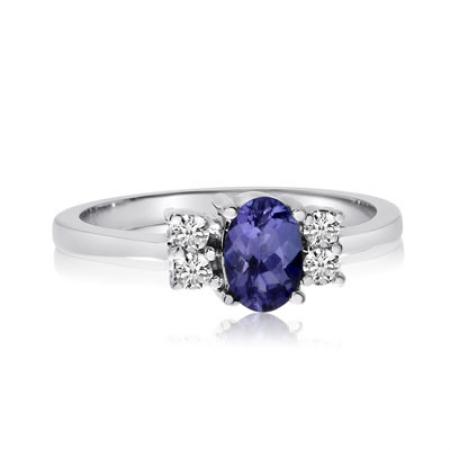 14K White Gold 6x4 Oval Tanzanite and Diamond Classic Fashion Ring