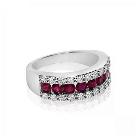 14k White Gold Wide Precious Ruby and Diamond Band