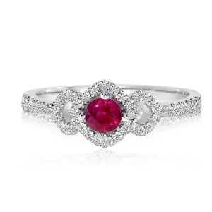 14K White Gold Precious Ruby and Diamond ring