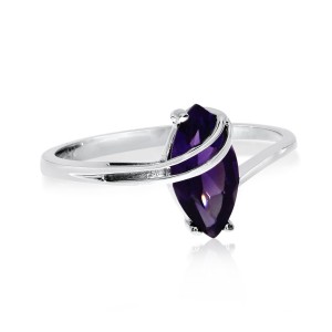 14K White Gold 8x4 mm Marquise Amethyst Overpass Semi Precious Fashion Ring