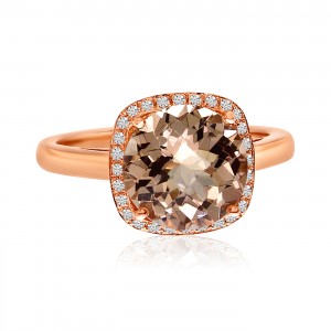 14K Rose Gold 10 mm Round Morganite and Diamond Fashion Ring