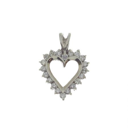 14K White Gold Diamond Heart Pendant