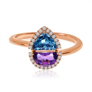 14K Rose Gold Half moon Amethyst and Trillion Blue Topaz Semi Precious Fashion E