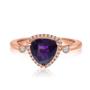 14K Rose Gold 7 mm Trillion Amethyst and Diamond Semi Precious Fashion Ring