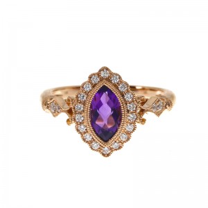 14K Rose Gold Marquise Amethyst and Diamond Braided Semi Precious Ring