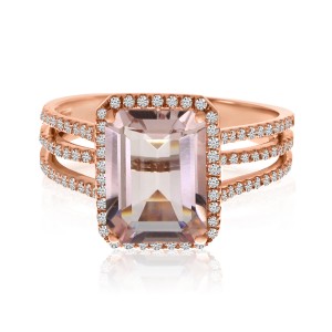 14K Rose Gold 10x8 mm Octagon Morganite and Diamond Fashion Ring