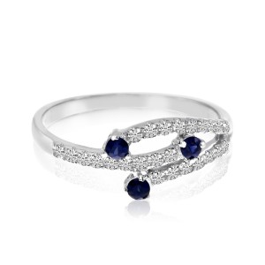 14K White Gold Sapphire and Diamond Precious Fashion Ring