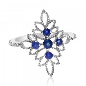 14K White Gold Precious Sapphire and Diamond Fashion Ring