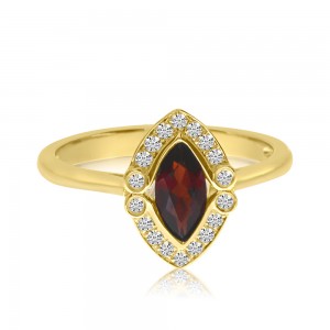 14K Yellow Gold Marquise Garnet Diamond Halo Semi Precious Ring