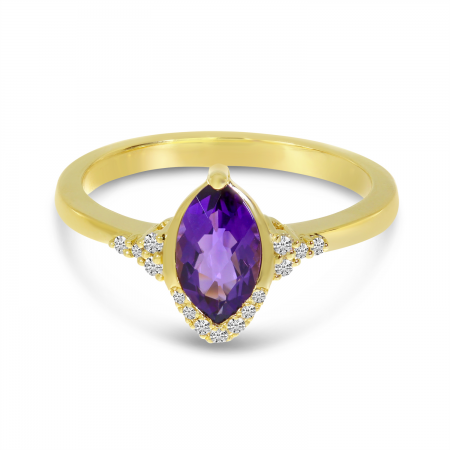 14K Yellow Gold Amethyst Marquis Semi-Precious Ring