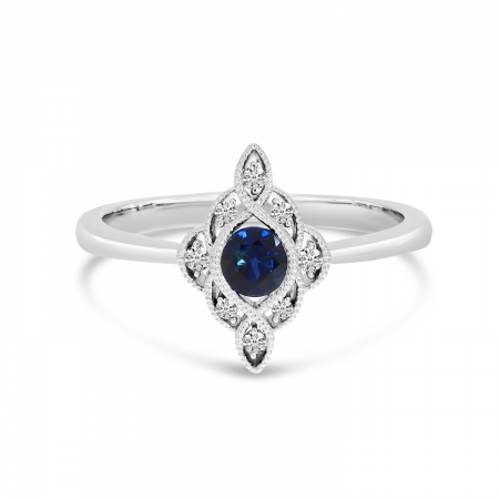 14K White Gold Round Sapphire and Diamond Precious Ring