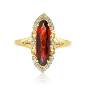 14K Yellow Gold large Oval Garnet North South Semi Precious Ring